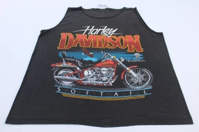 1987 Harley Davidson Motorcycles Softail Graphic Tank Top Non Restrictive Mobility Cut Non Restrictive Movement