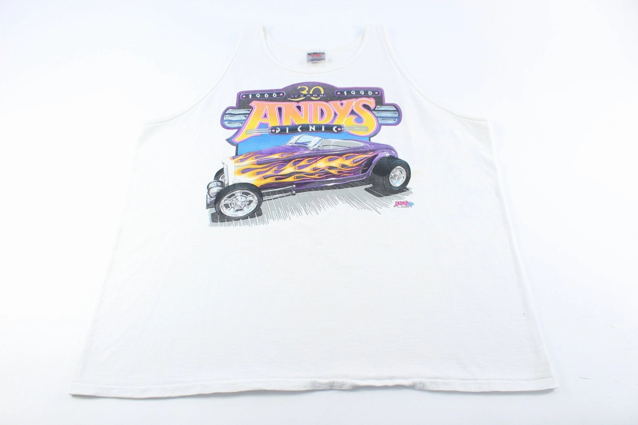 Eco Friendly Fabric Blends 1996 Andy's Picnic Hot Rod Racing Tank Top