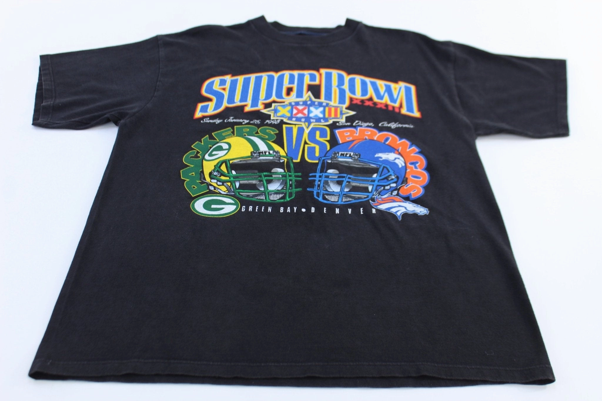 Scoop neck femininity 1998 Super Bowl Packers Vs Broncos Football T-shirt