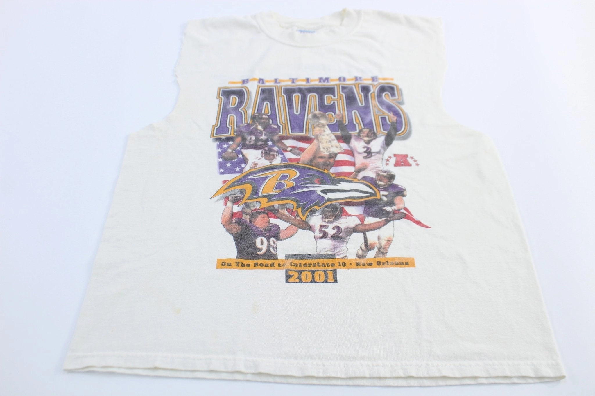 2001 Baltimore Ravens Football Schedule Tank Top Lightweight Layering Reflective Trim Detail
