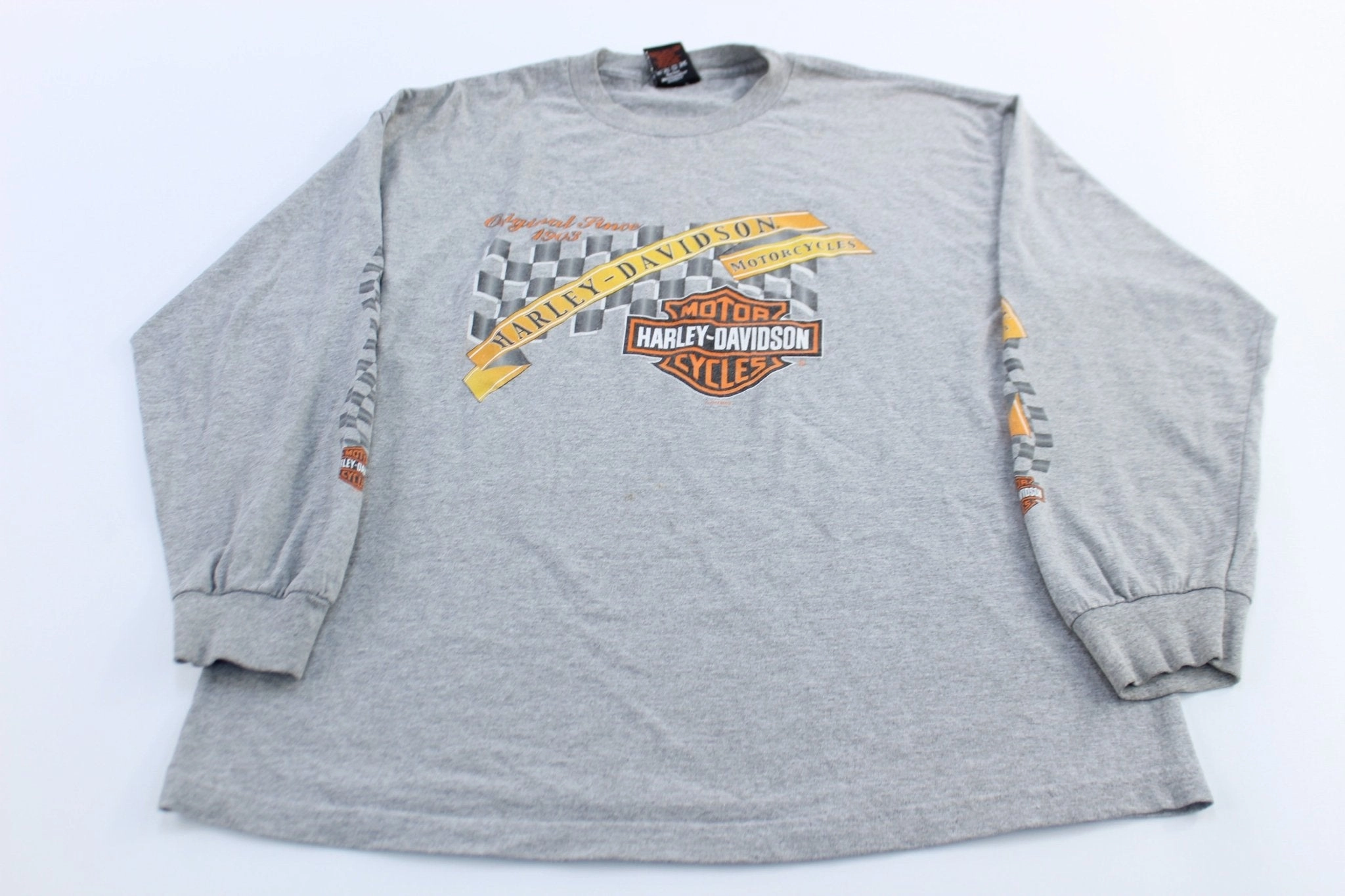 2002 Harley Davidson Motorcycles Grey LS T-Shirt Organic Cotton Casual Statement