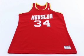 80's Sand Knit Houston Rockets Hakeem Olajuwon #34 Basketball Jersey Quick Access Side Vents Performance Apparel