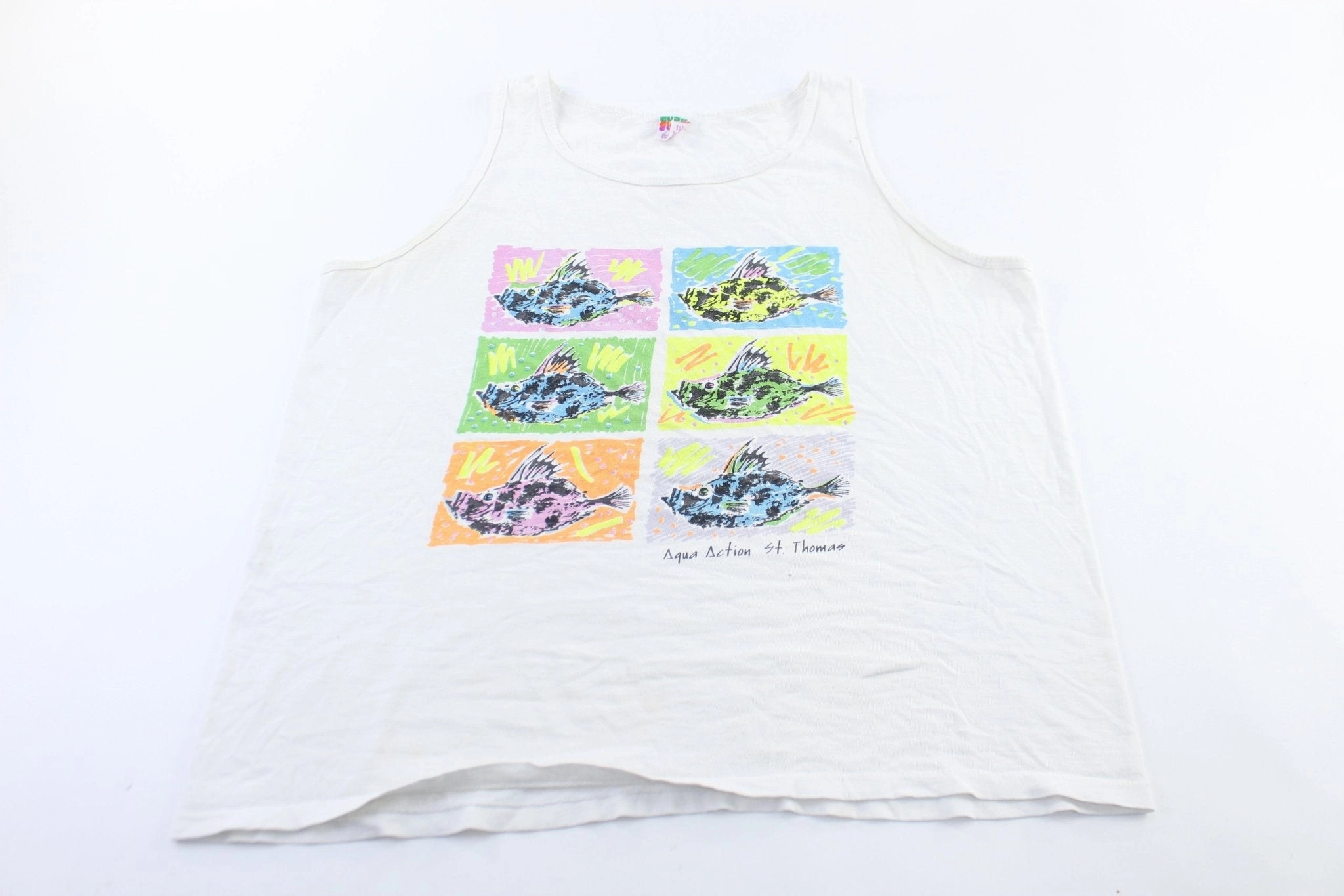 Core Comfort Stretch Flex Panels 90's Aqua Action St. Thomas Graphic Tank Top