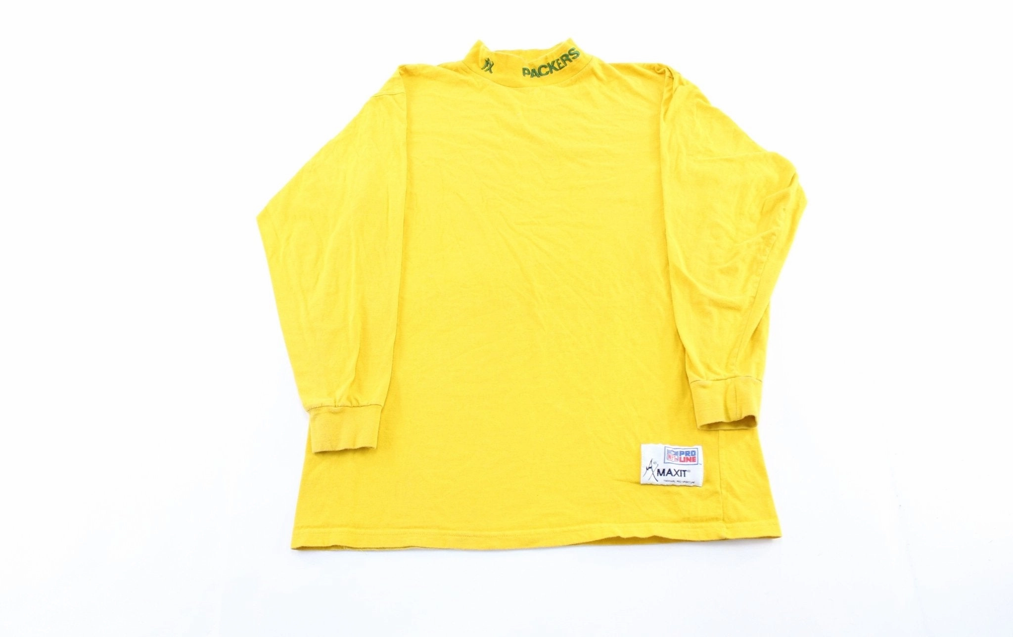 Casual All-Day color blocking 90's Green Bay Packers Embroidered Yellow LS T-Shirt