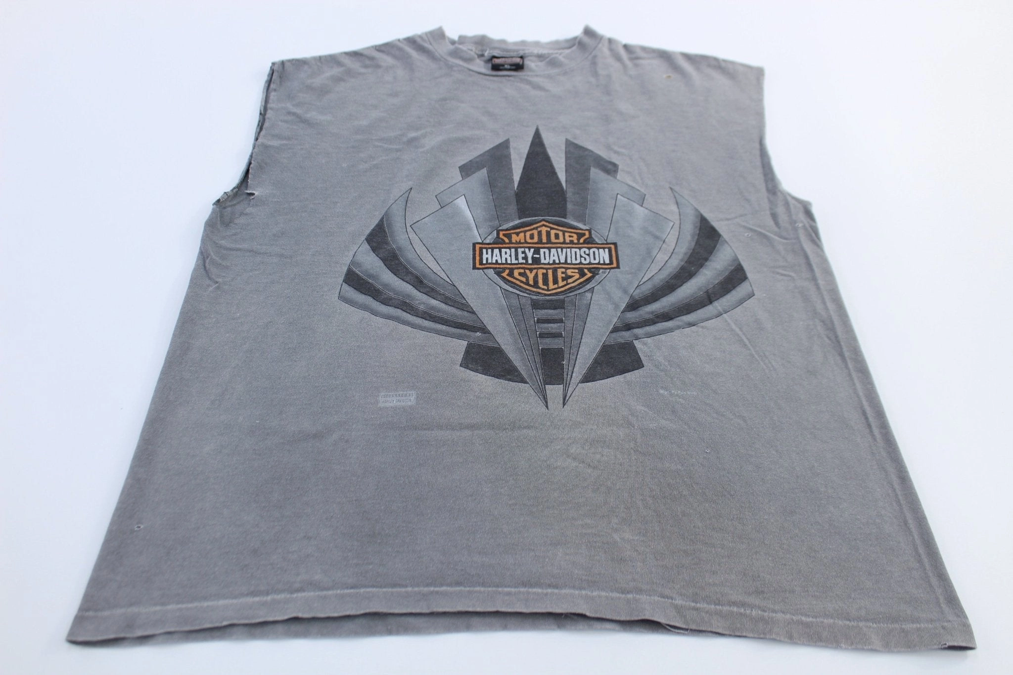 90's Harley Davidson Motorcycles Grey Tank Top Yarn Dyed Fabric