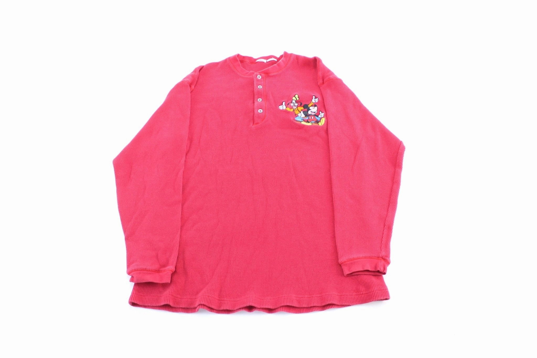 90's Mickey & Goofy Embroidered Henley Thermal LS T-Shirt ZeroDistressFinish Fashion-Forward