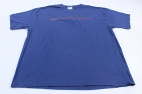 90's Nike Performance Spellout Logo Blue T-Shirt ZeroWaste Production BreathableMeshLining