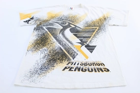 90's Pittsburgh Penguins Hockey All Over Graphic T-shirt Heather Texture Finish Simple Fashion