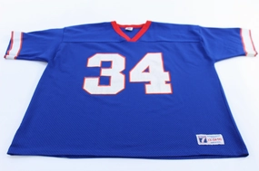 90's Red, Blue, & White #34 Logo 7 Football Jersey Bonded Stitch Details
