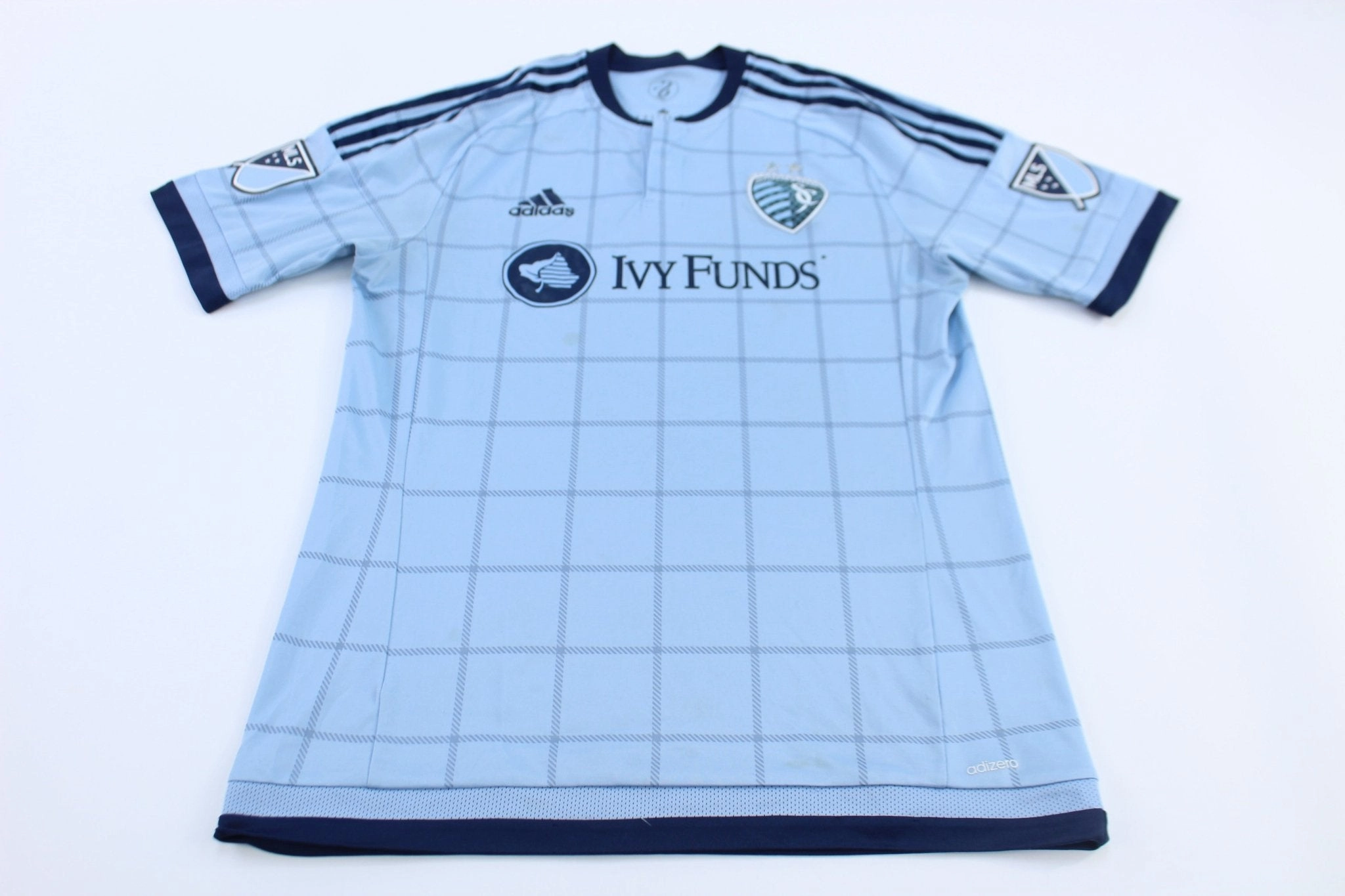 Adidas Logo Kansas City Sporting Striped Soccer Jersey Thermal Conductive Yarn