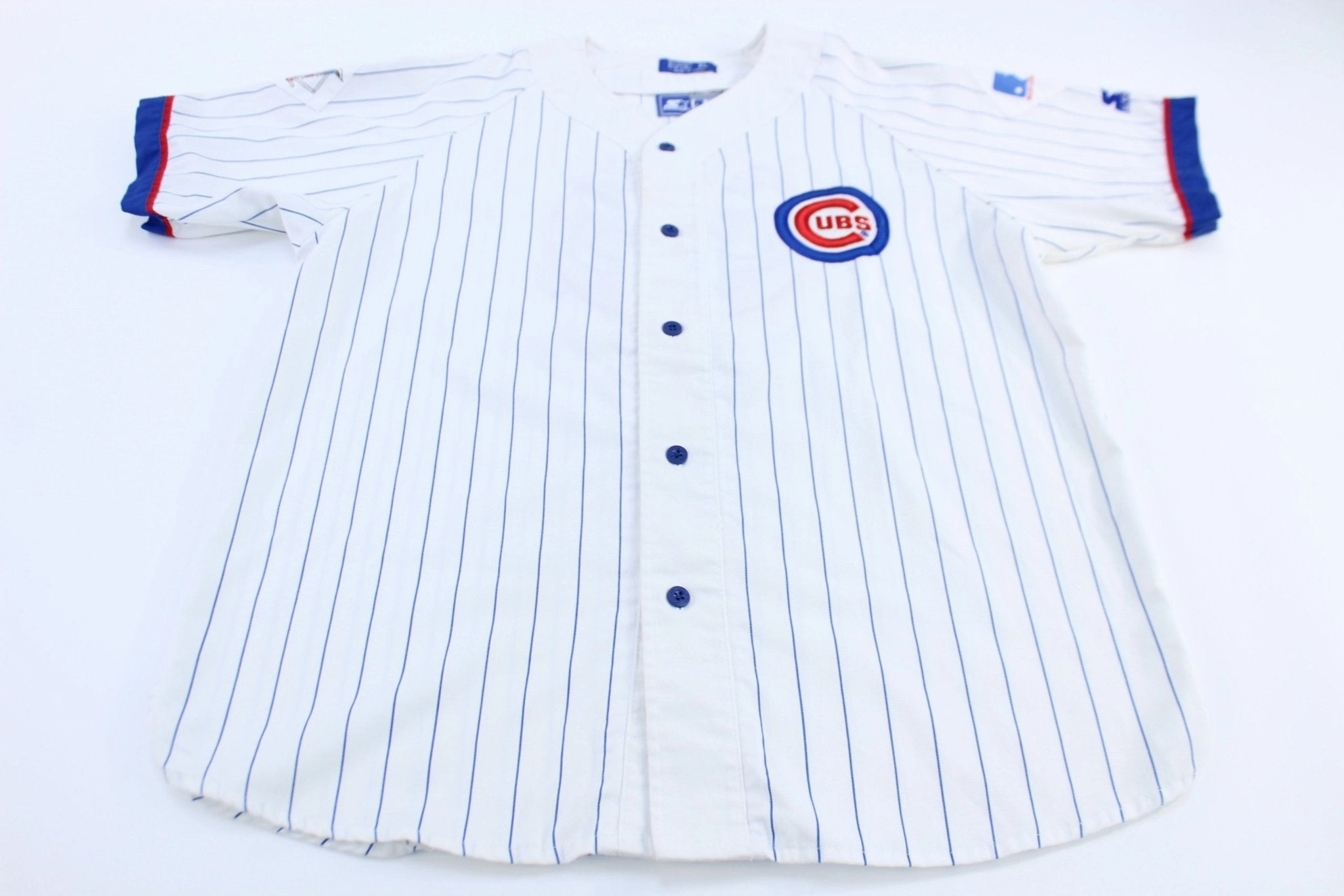 Double Layered Thermal Insulation Non Chafing Edges 90's Chicago Cubs Baseball Embroidered Striped Starter Jersey