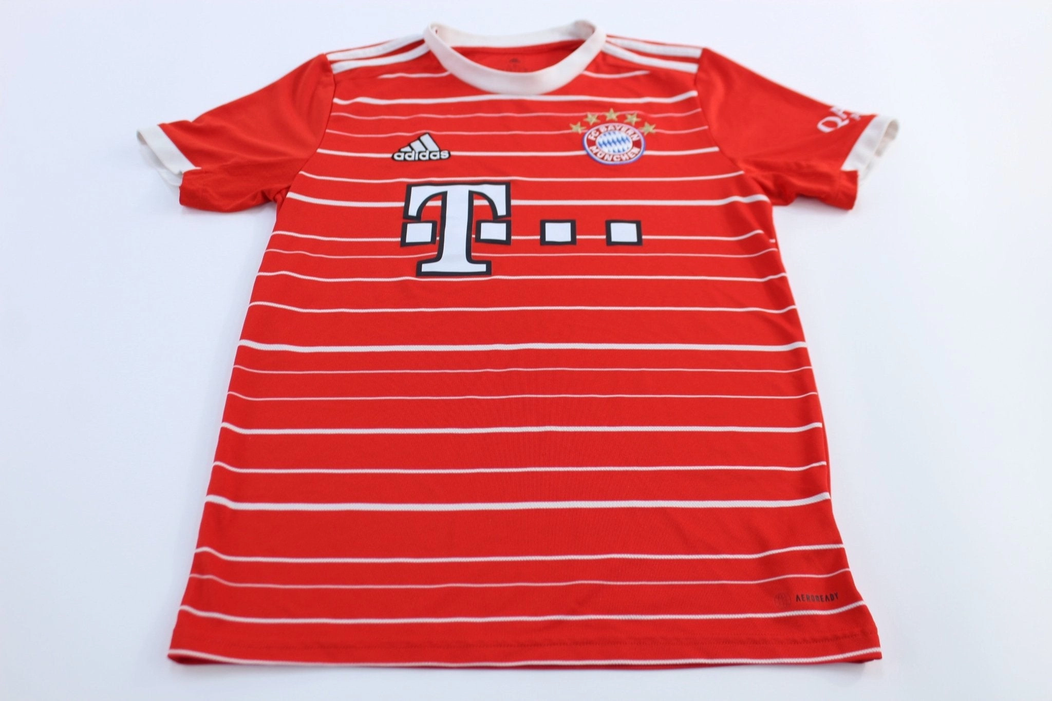Non Chafing Neckline Low Impact Dye Process Adidas Embroidered Logo FC Bayern M??nchen Striped Soccer Jersey