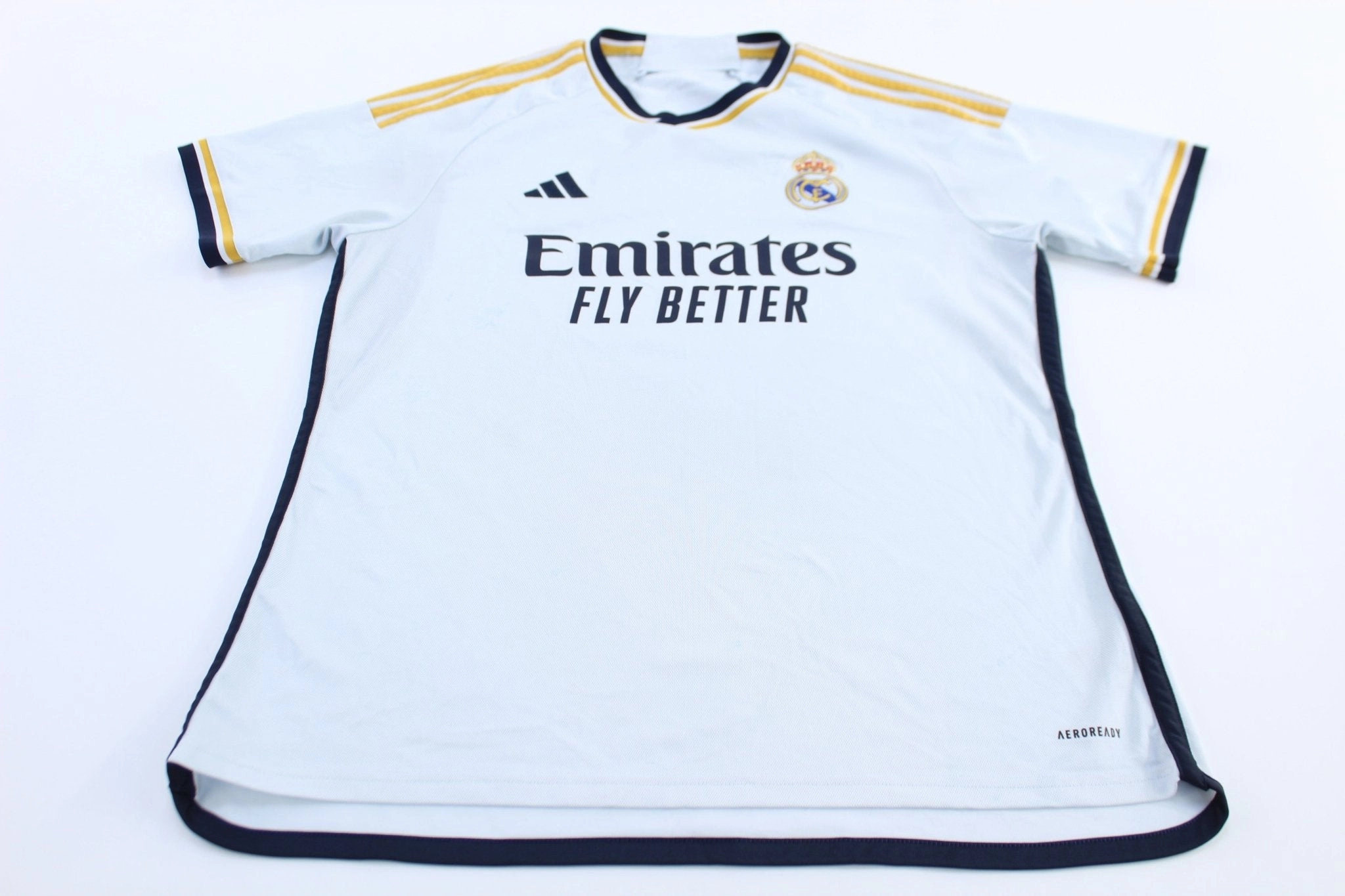 Adidas Embroidered Logo Real Madrid Striped Soccer Jersey Flexible Yoke Design Thermal Barrier Interlock