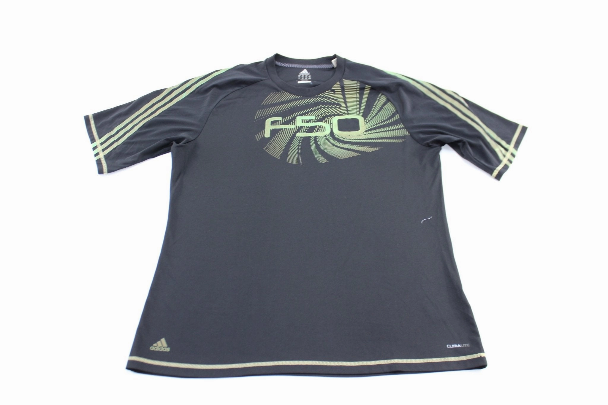 Modern Cut Adidas Logo F50 Black & Green Striped Soccer Jersey
