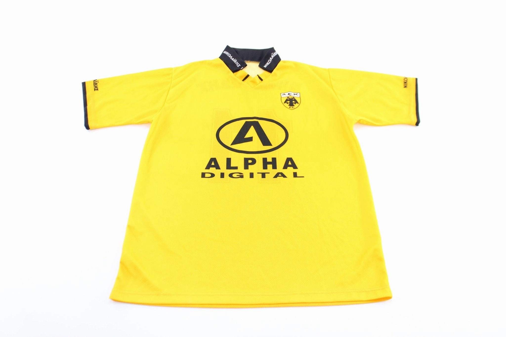 AEK Athens F.C. Logo Black & Yellow Soccer Jersey Quick Adapt Fibers No Slip Gripper Hem