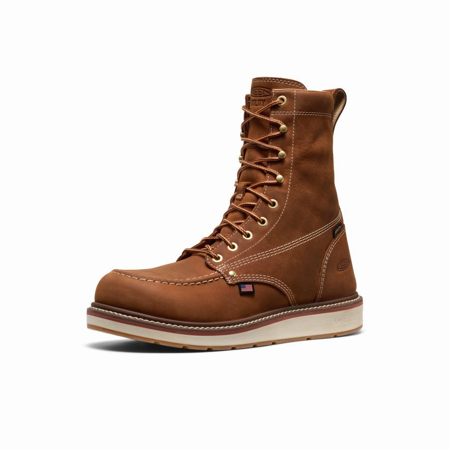 Sleek Detail Easy Outfit Men's Liberty 8" Waterproof Boot (Soft Toe)  |  Leather Brown/Birch