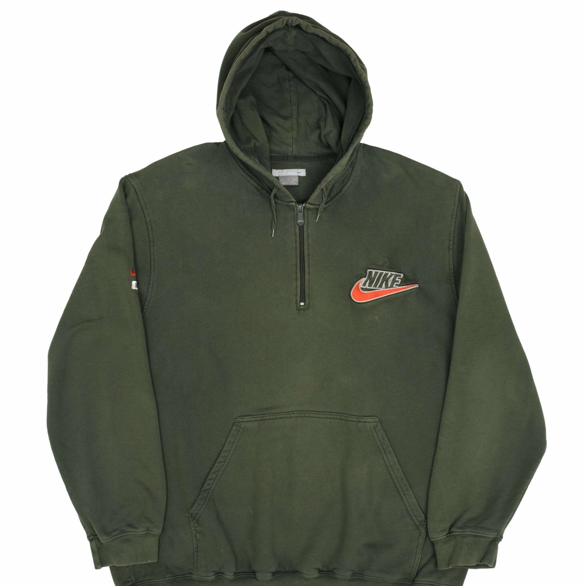 VINTAGE NIKE SWOOSH SPELLOUT GREEN QUARTER ZIP HOODIE SWEATSHIRT 2000S 2XL Wool product wedding guest elegance