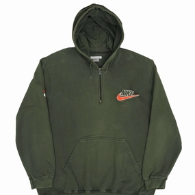 VINTAGE NIKE SWOOSH SPELLOUT GREEN QUARTER ZIP HOODIE SWEATSHIRT 2000S 2XL Wool product wedding guest elegance
