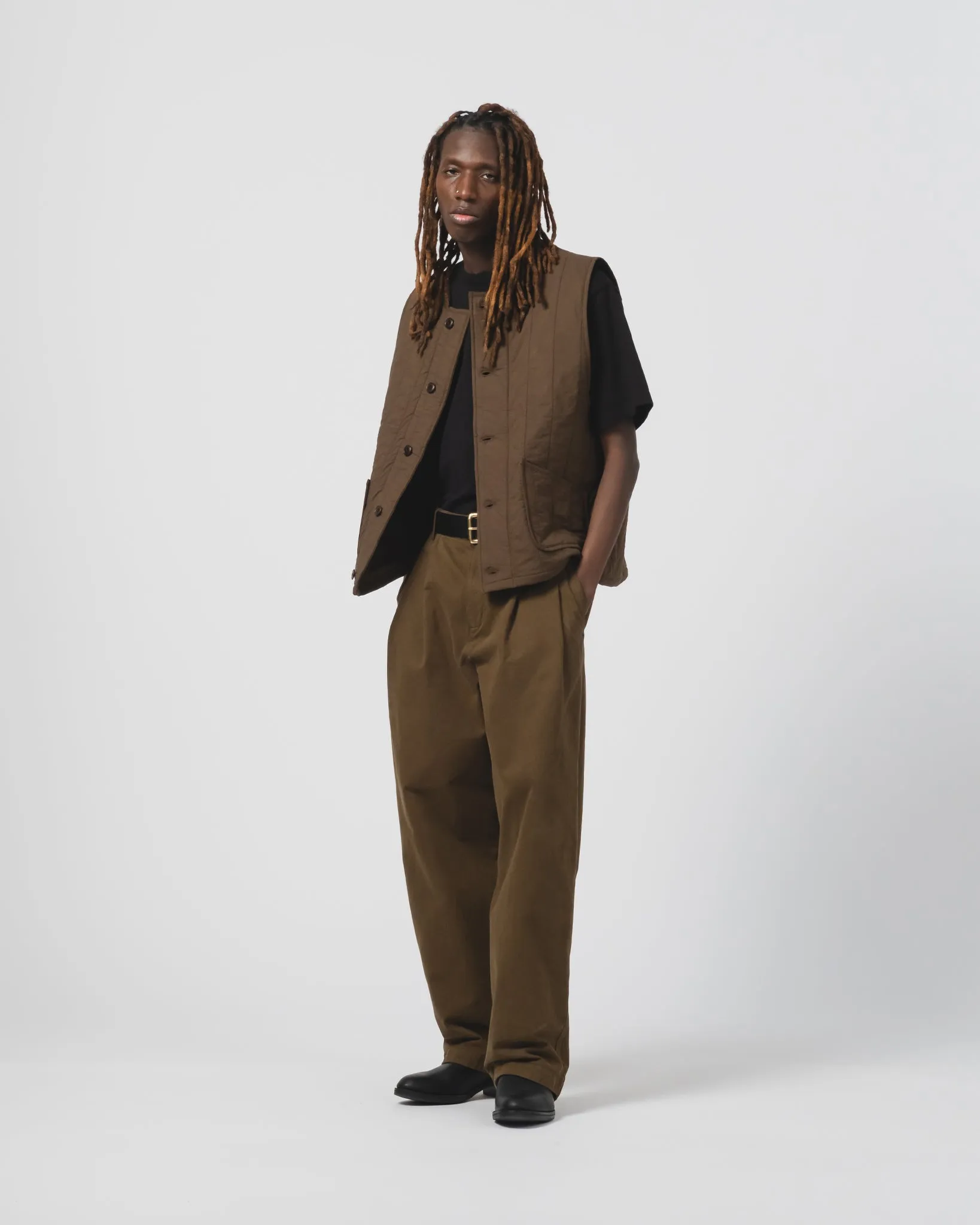 Ambassador Pants Gabardine Satin Java Brown Laser Cut Perforations