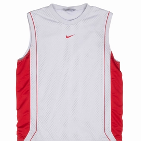 Eco Friendly Recycled Material Reinforced Shoulder Seams VINTAGE NIKE GREY & RED TRAINING BASKETBALL JERSEY 1990S LARGE