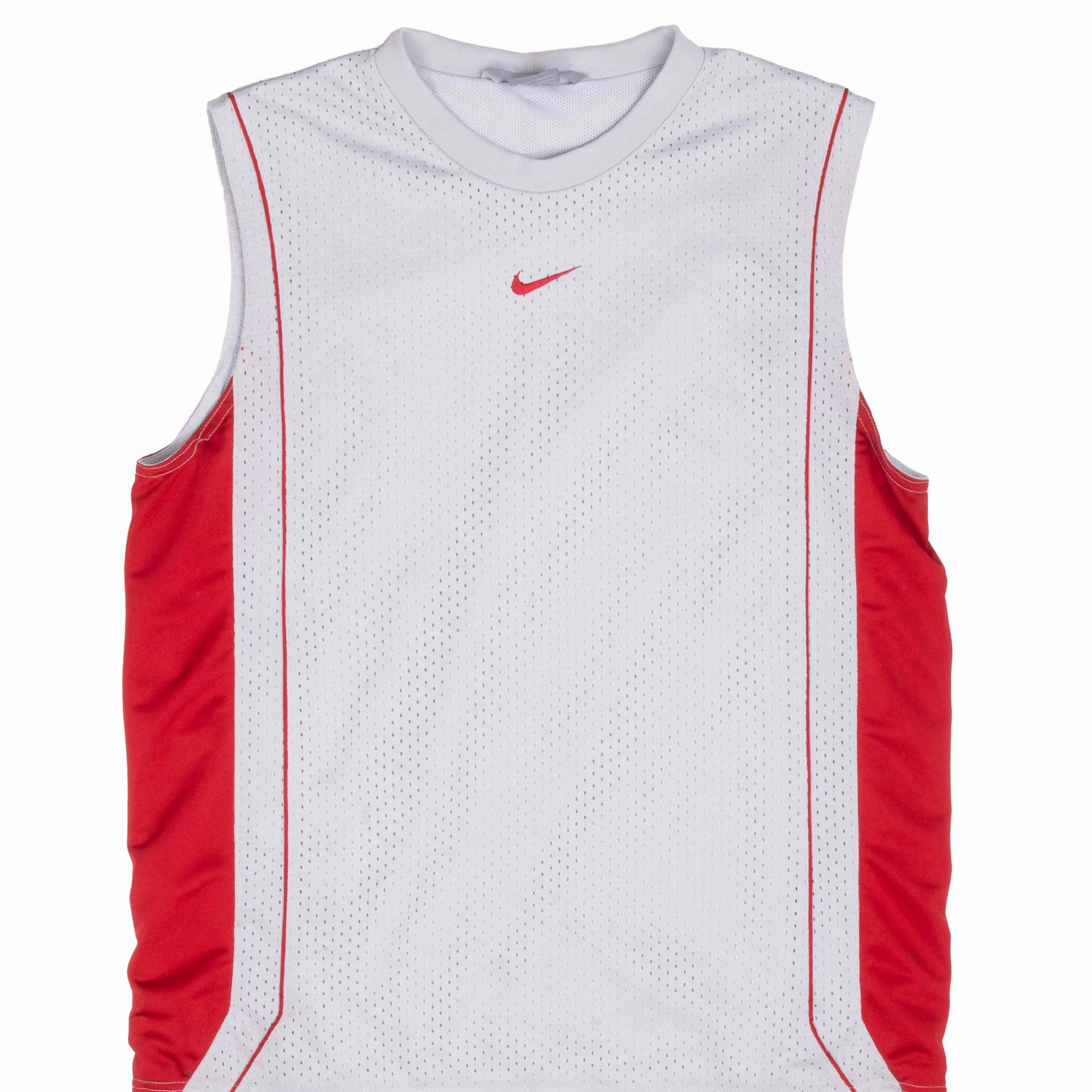 Eco Friendly Recycled Material Reinforced Shoulder Seams VINTAGE NIKE GREY & RED TRAINING BASKETBALL JERSEY 1990S LARGE