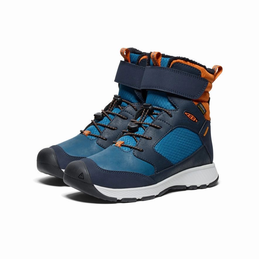 Reinforced toe Big Kids' Skua Waterproof Winter Boot  |  Sky Captain/Gold Flame