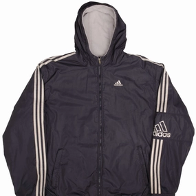 VINTAGE ADIDAS DARK GREY NYLON HEAVY WINDBREAKER HOODED JACKET 2000S SIZE XL Benchmark Non Irritating Seams