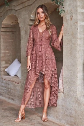 Mature Glam Boho High Low Dress - Mauve (Final Sale)