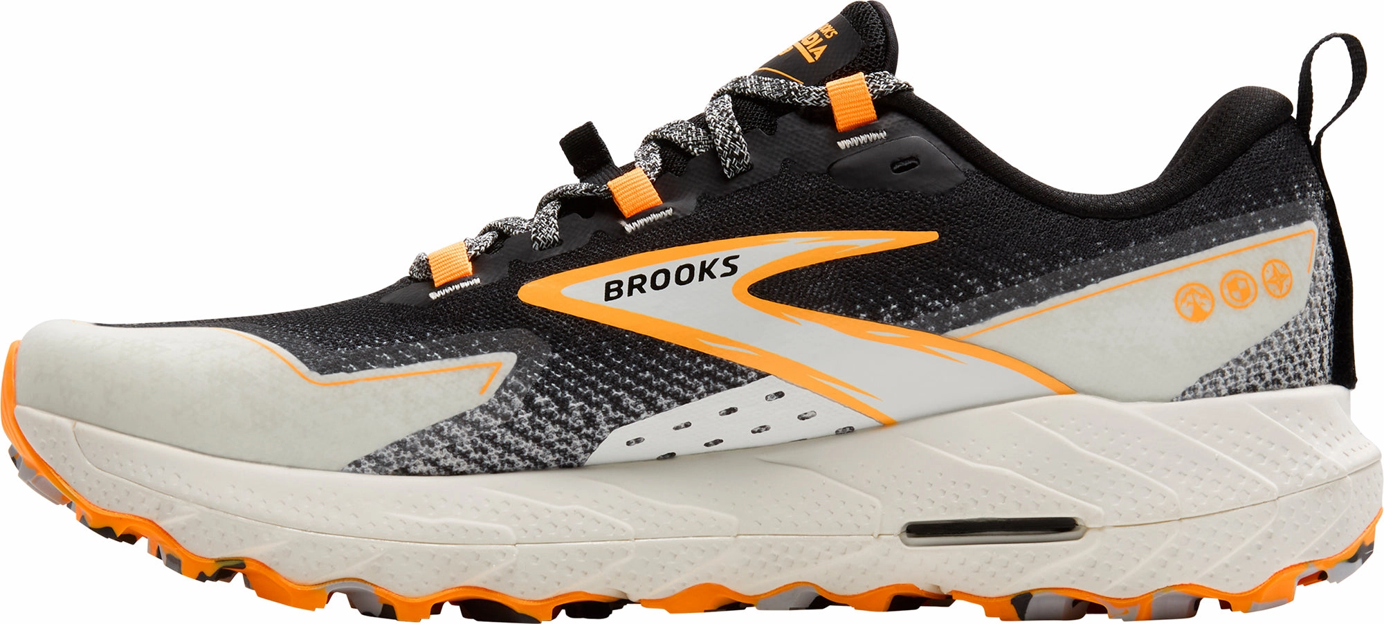 Brooks Cascadia 18 Mens Trail Running Shoes - Black running with a rubber outsole