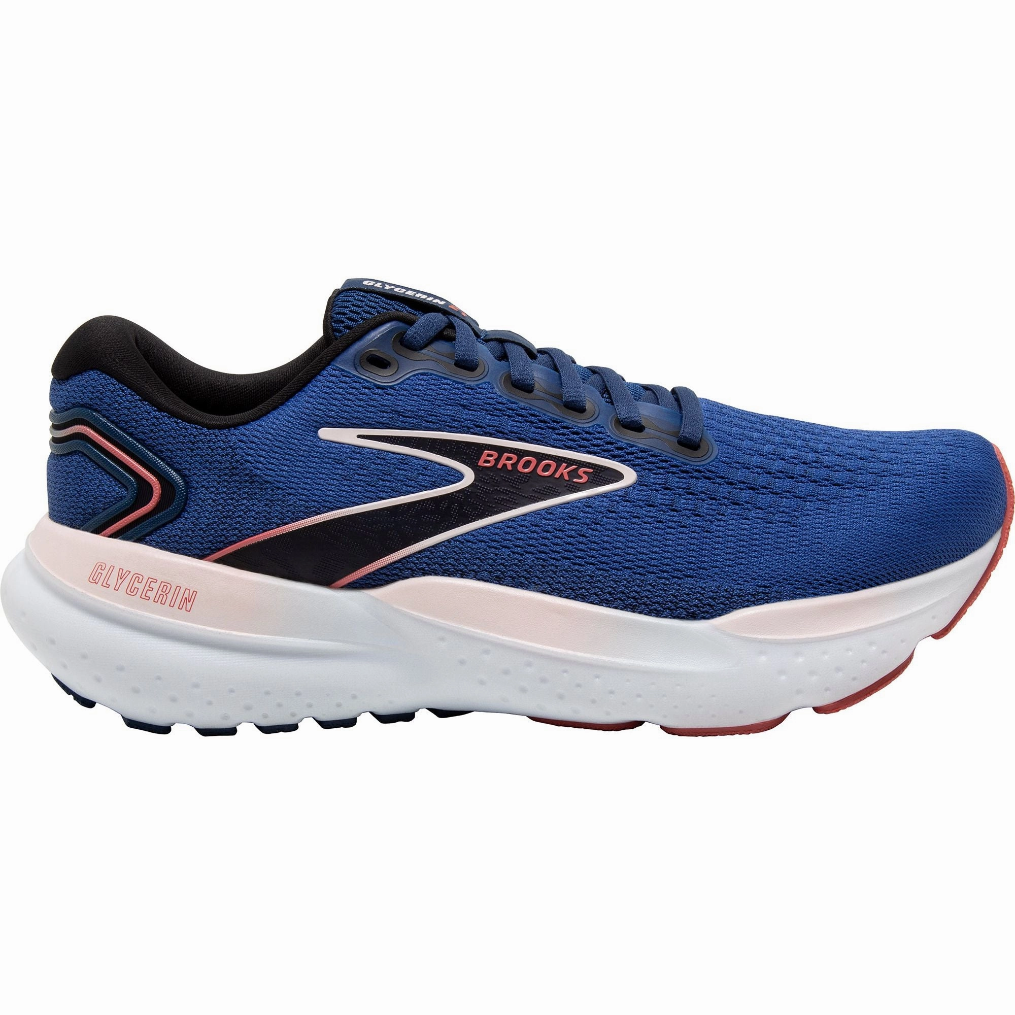 Brooks Glycerin 21 WIDE FIT Womens Running Shoes - Blue running during a windy day