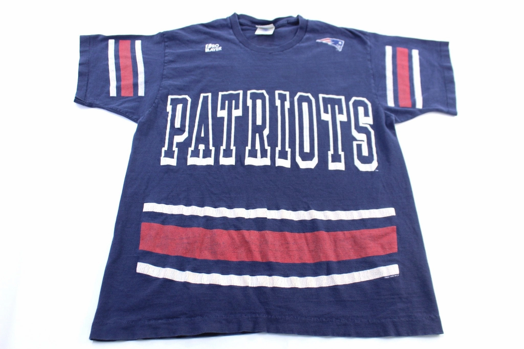 90's New England Patriots Curtis Martin Pro Player T-Shirt Layered Collar Tubular Knit Structure
