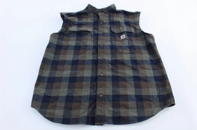 Carhartt Logo Patch Dark Coffee Plaid Flannel Tank Top Hyper Fit Eco Conscious Manufacturing