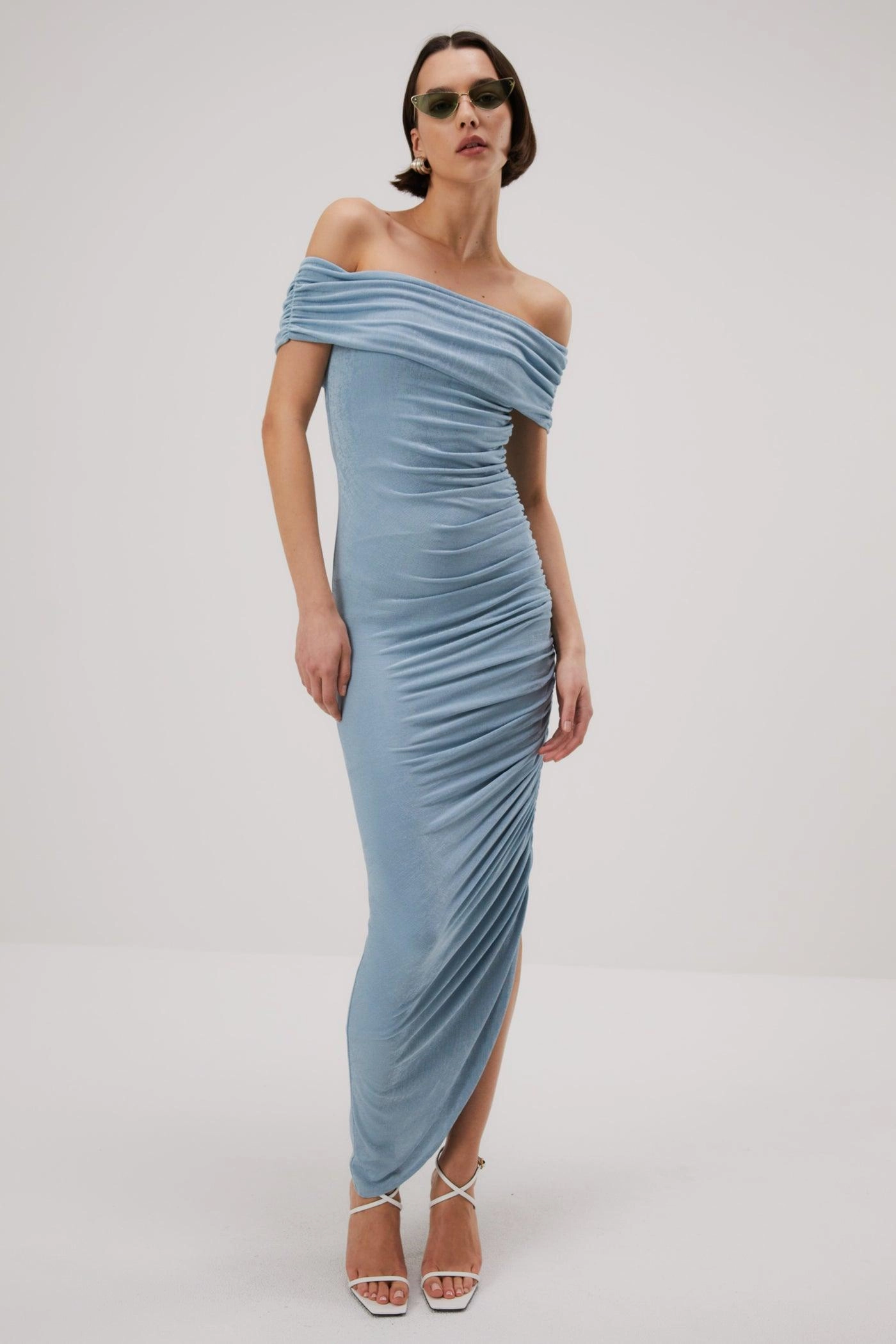 Misha Keoni Slinky Jersey Midi Dress - Sterling Blue Occasion Ready