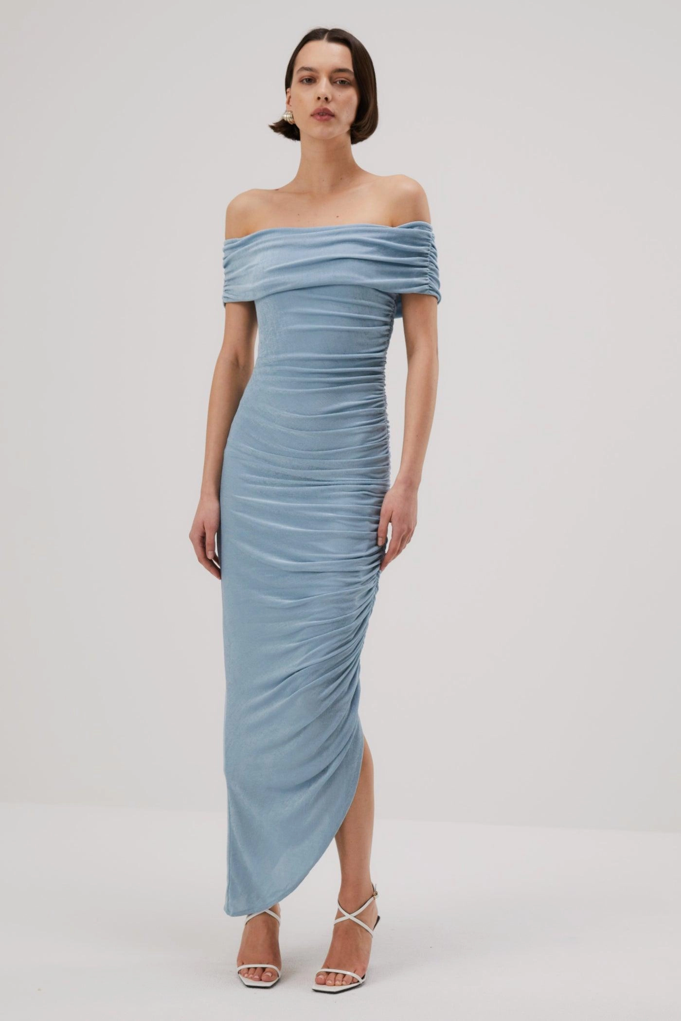 Resort-Wear Quick Match Misha Keoni Slinky Jersey Midi Dress - Sterling Blue