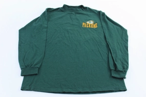 90's Green Bay Packers Football Embroidered Green LS T-Shirt Pilling Resistant Finish