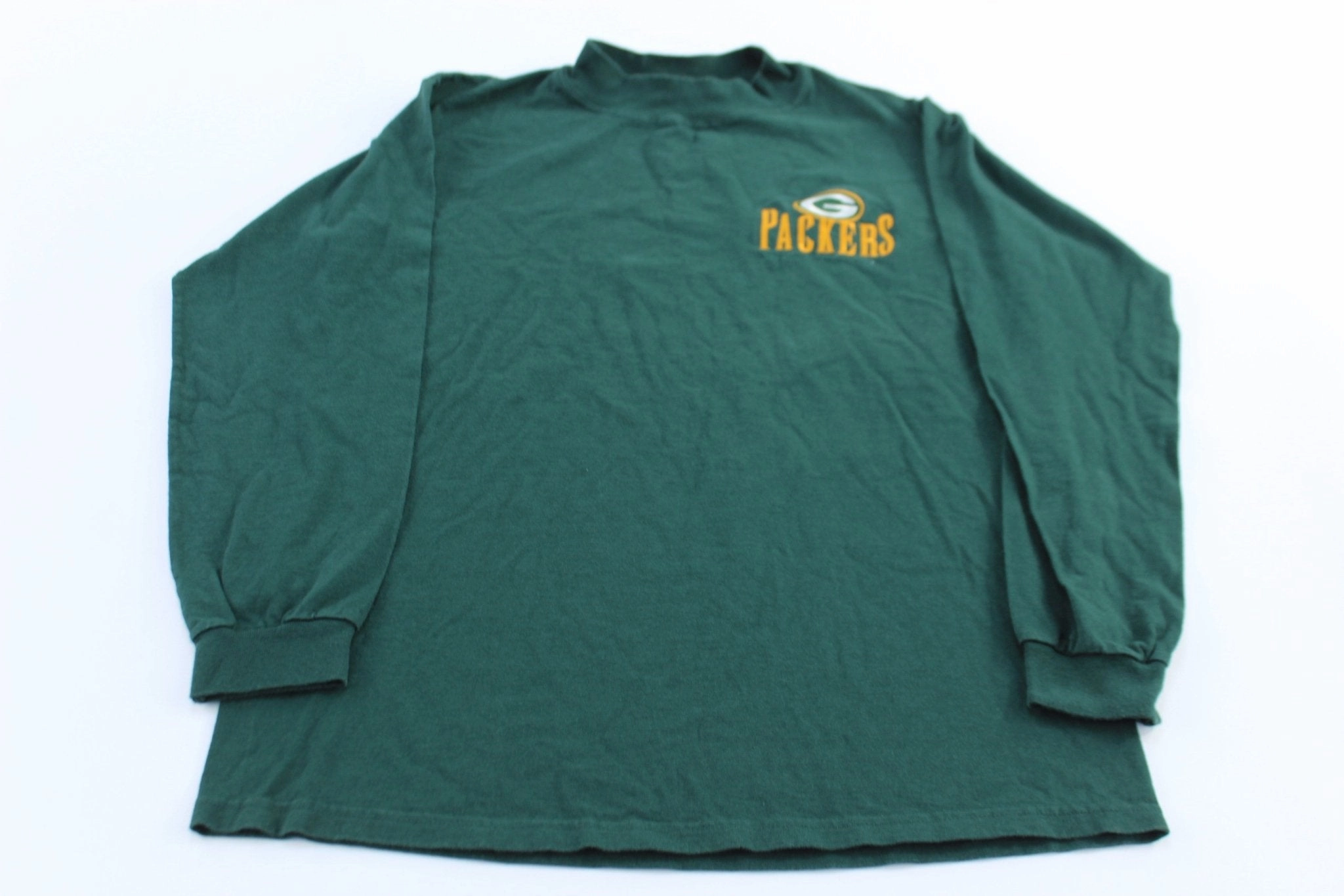 90's Green Bay Packers Football Embroidered Green LS T-Shirt Pilling Resistant Finish