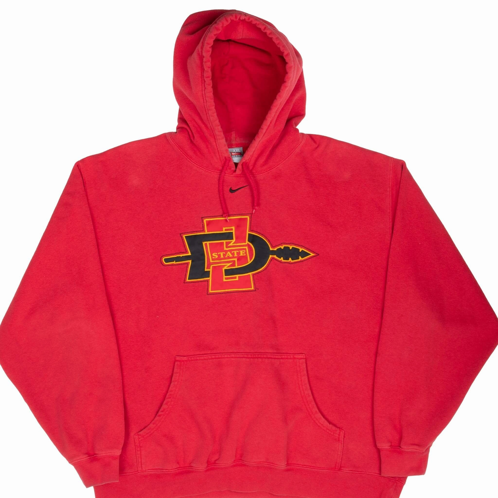 VINTAGE NIKE NCAA SAN DIEGO STATE UNIVERSITY RED HOODIE SWEATSHIRT 2000S 2XL Vibrant Print Water resistant coating