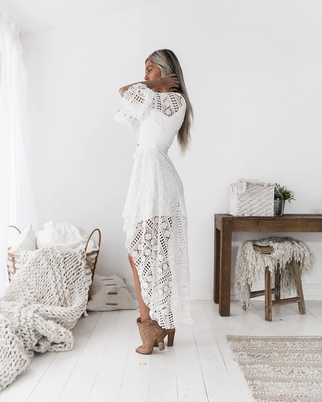 Boho High Low Dress - White Balanced Shape Elegant Waist Fit