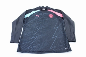 Puma Logo Manchester City LS Soccer Jersey Contoured Ergonomic Fit Flattering Drop Shoulder