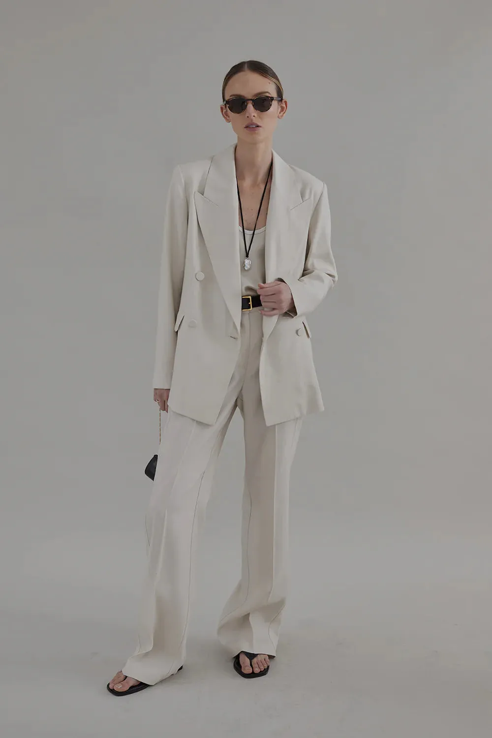 Unstructured Shoulder Cut Generic Costanza Blazer in Oyster