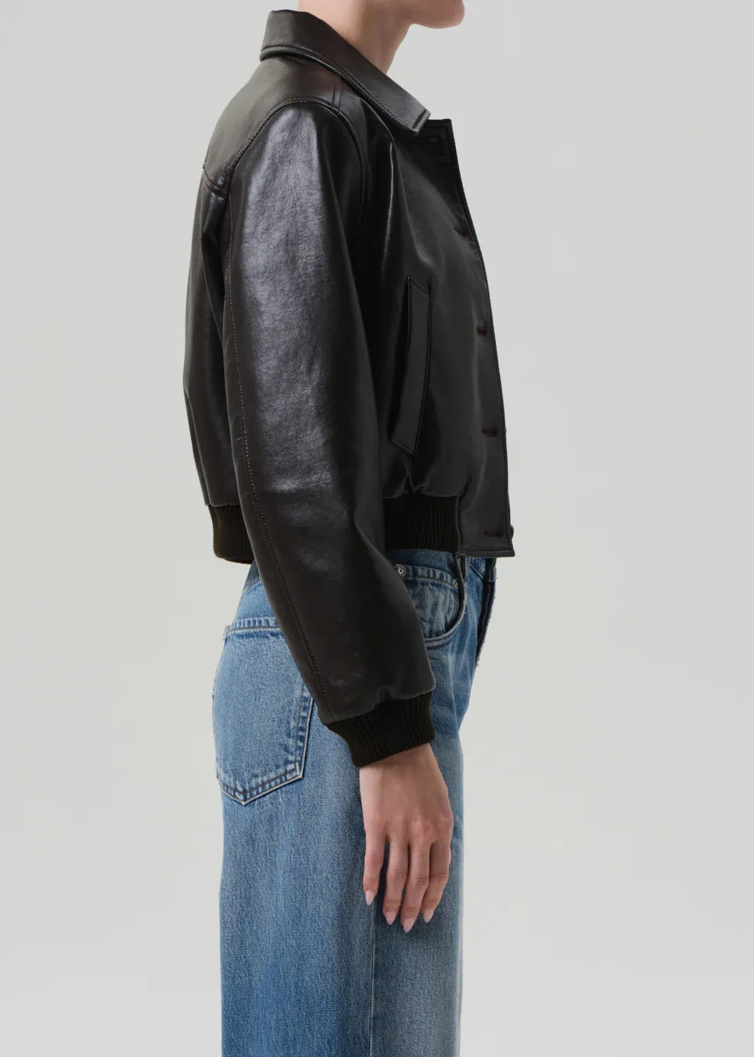 fitted fit Lola Leather Bomber in Brown
