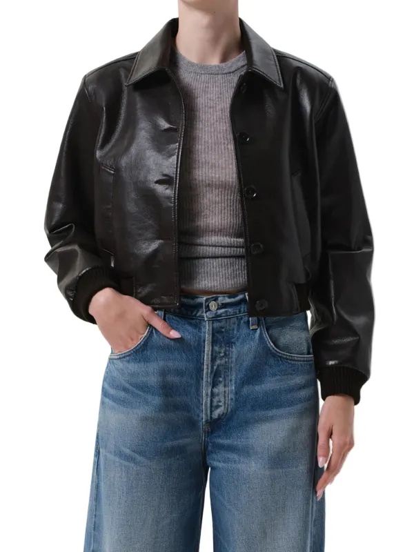 Lola Leather Bomber in Brown Trend