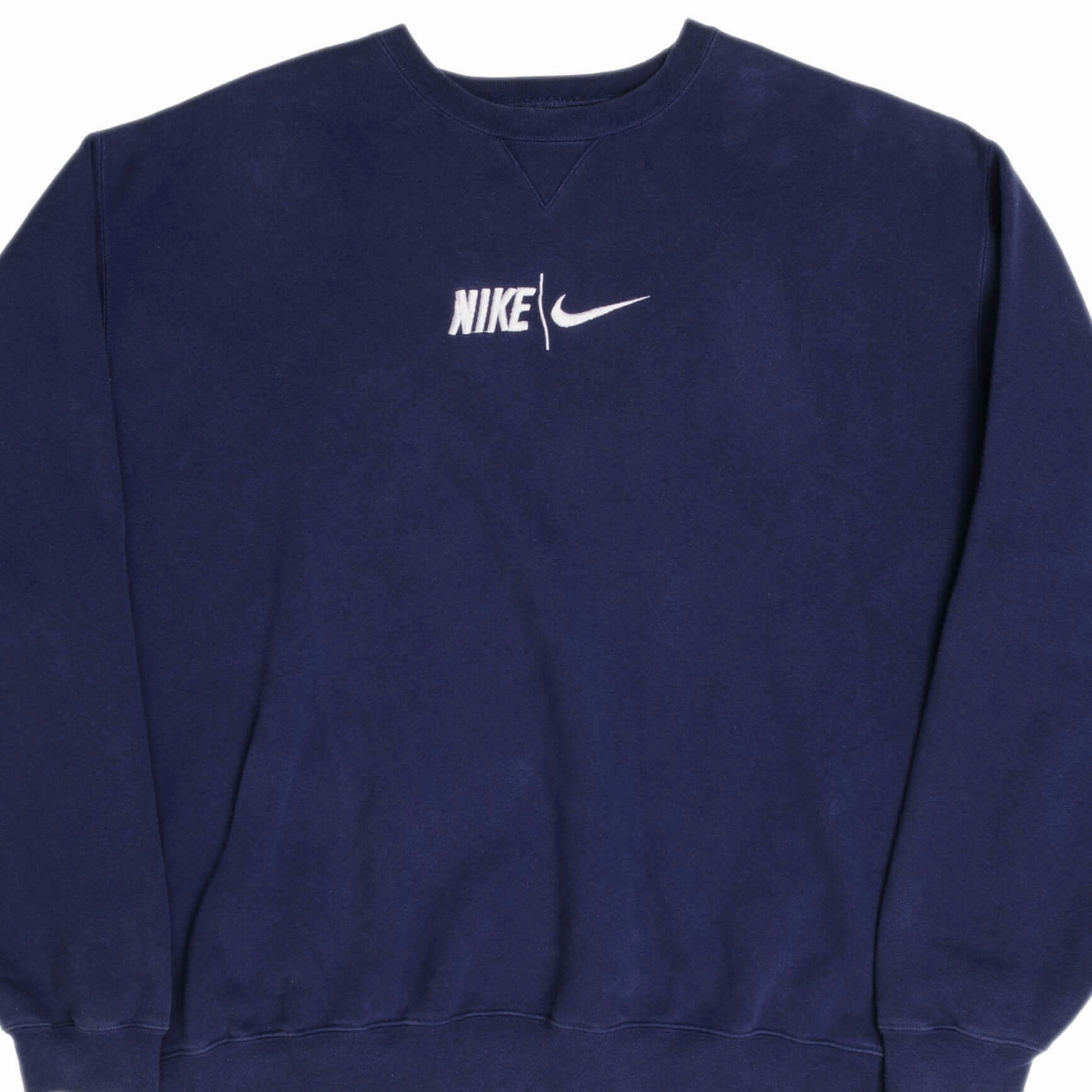 Chilly Weather fuzzy texture VINTAGE NIKE SPELLOUT SWOOSH NAVY BLUE SWEATSHIRT 1990S SIZE 2XL