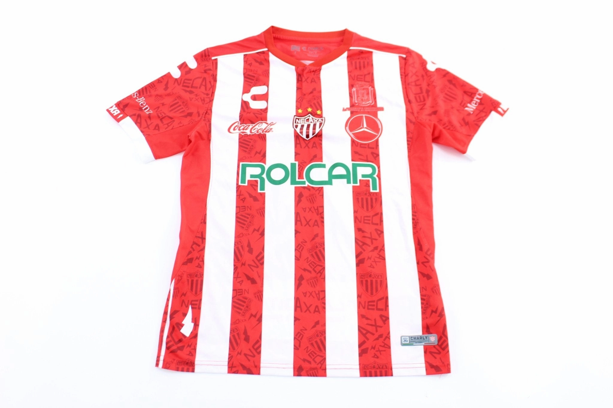 Club Necaxa #20 Merino Red & White Striped Soccer Jersey Stretch Flex Panels Sport Apparel