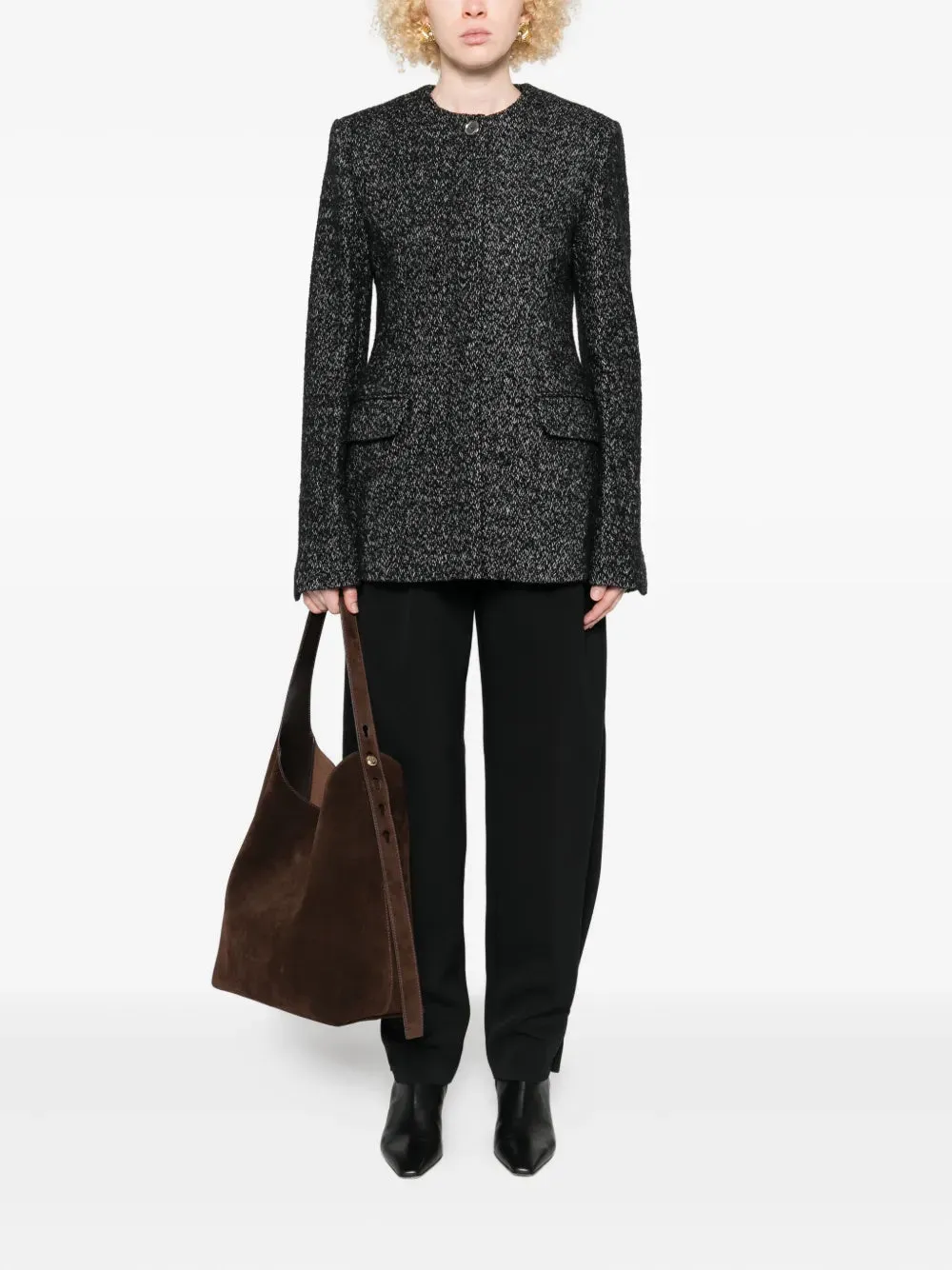 Collarless Cinched Jacket in Black/White library