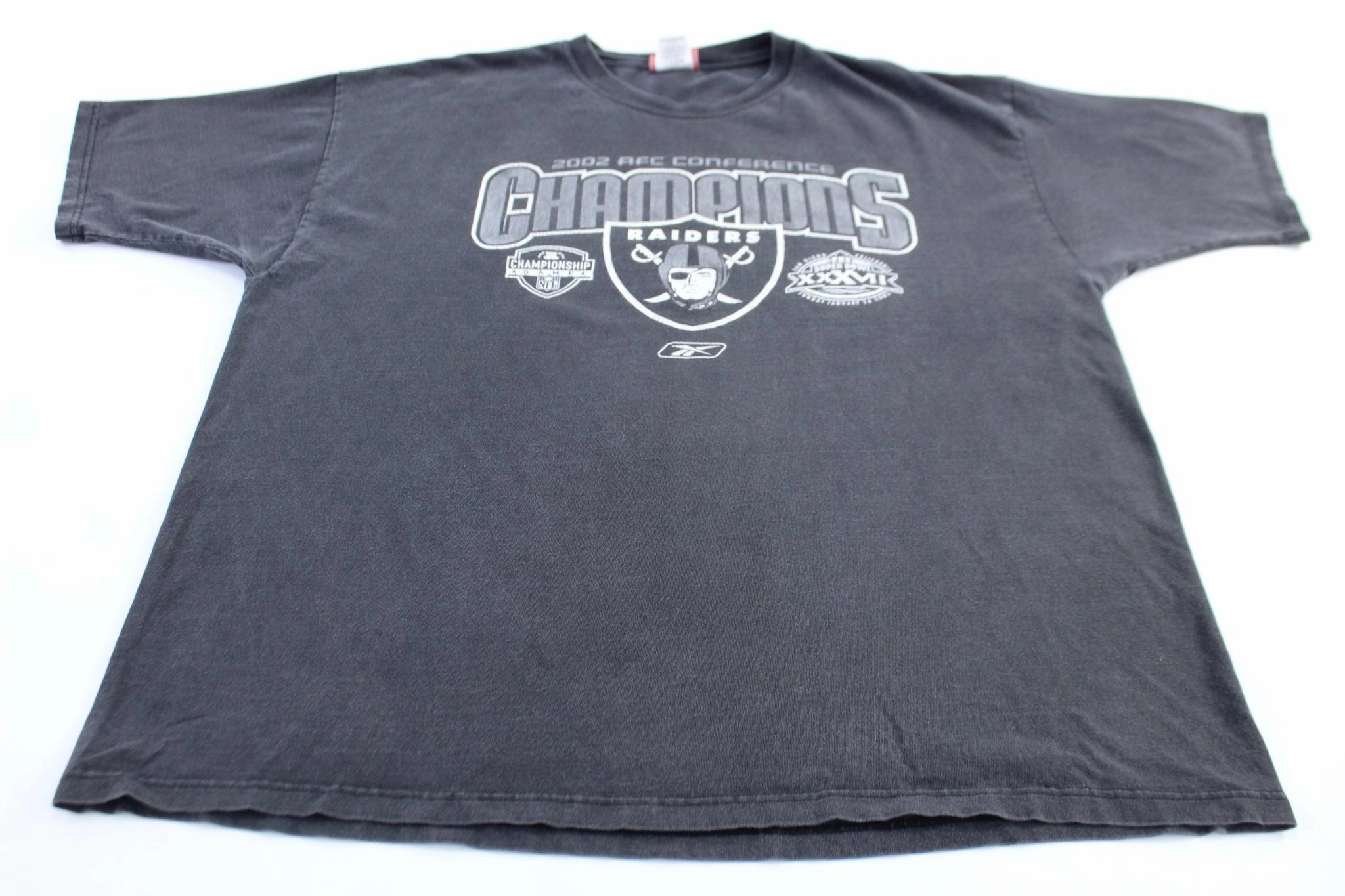 Comfortable Shape Geometric Print Reebok Oakland Raiders Football 2002 AFC Champions T-shirt