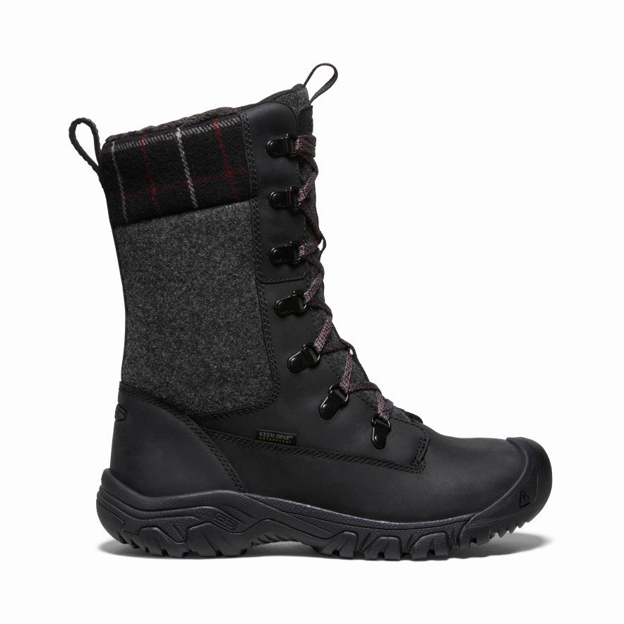 Women's Greta Tall Waterproof Boot  |  Black/Black Plaid Adaptive cushioning Slip On Design