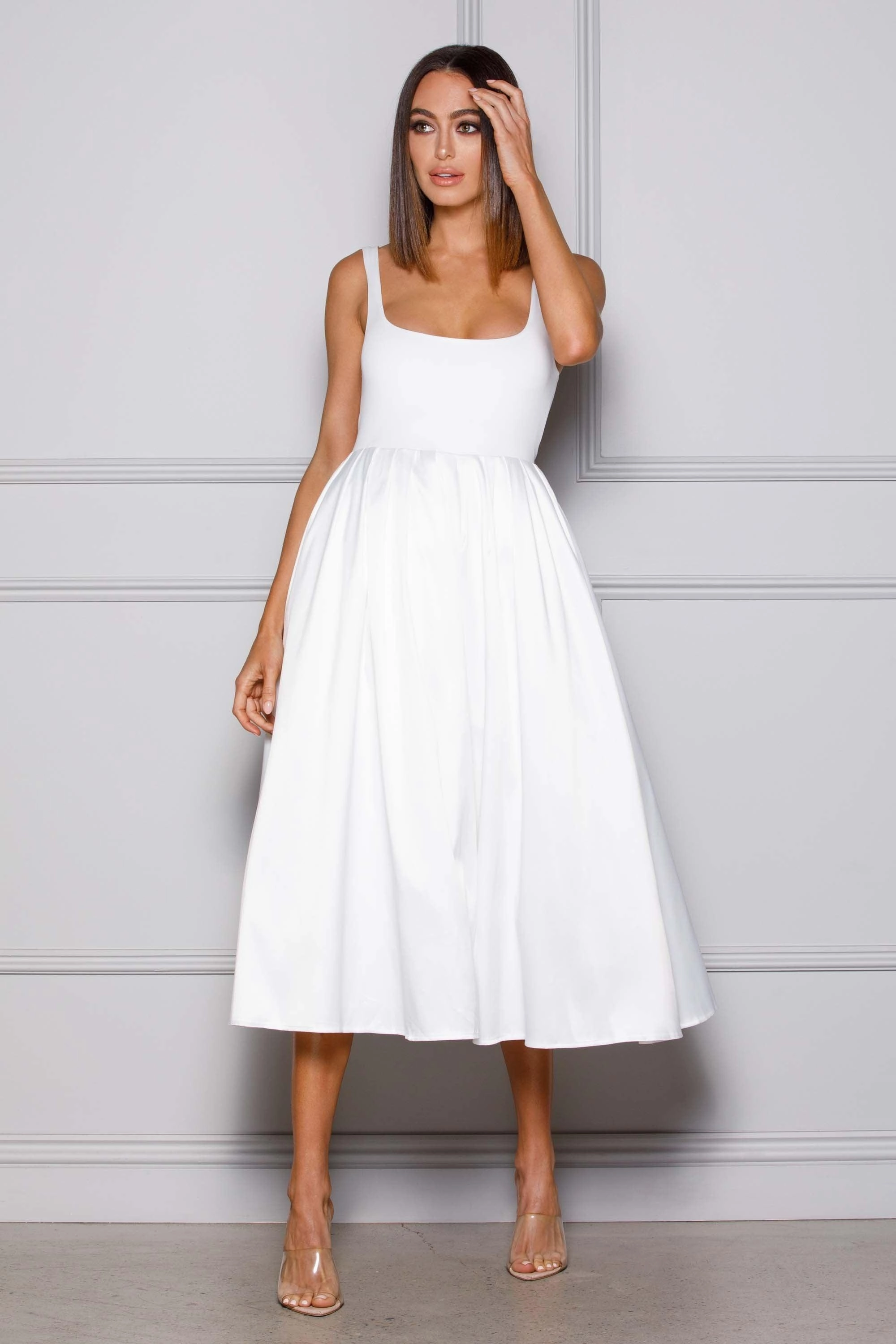 Cora Dress - White Modern Waist Perfect Mood