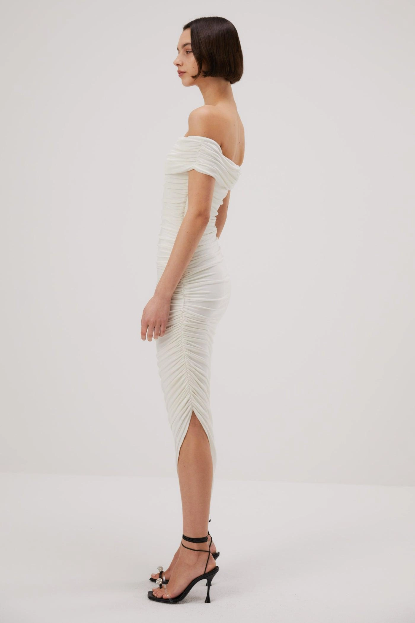 Misha Keoni Slinky Jersey Midi Dress - Ivory Bright Appeal