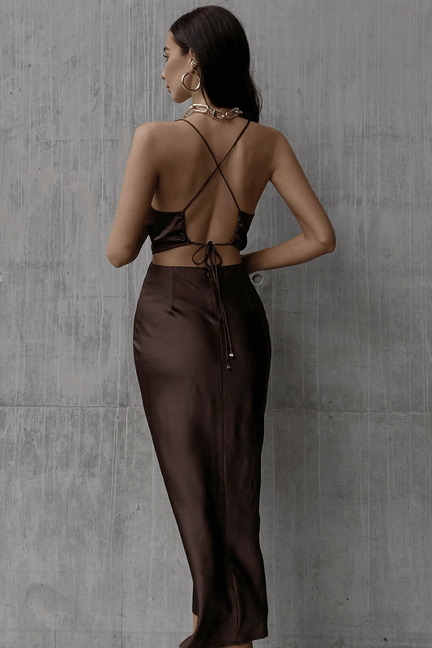 Charissa Slip Dress - Chocolate Sleek Vibe Leg-Lengthening